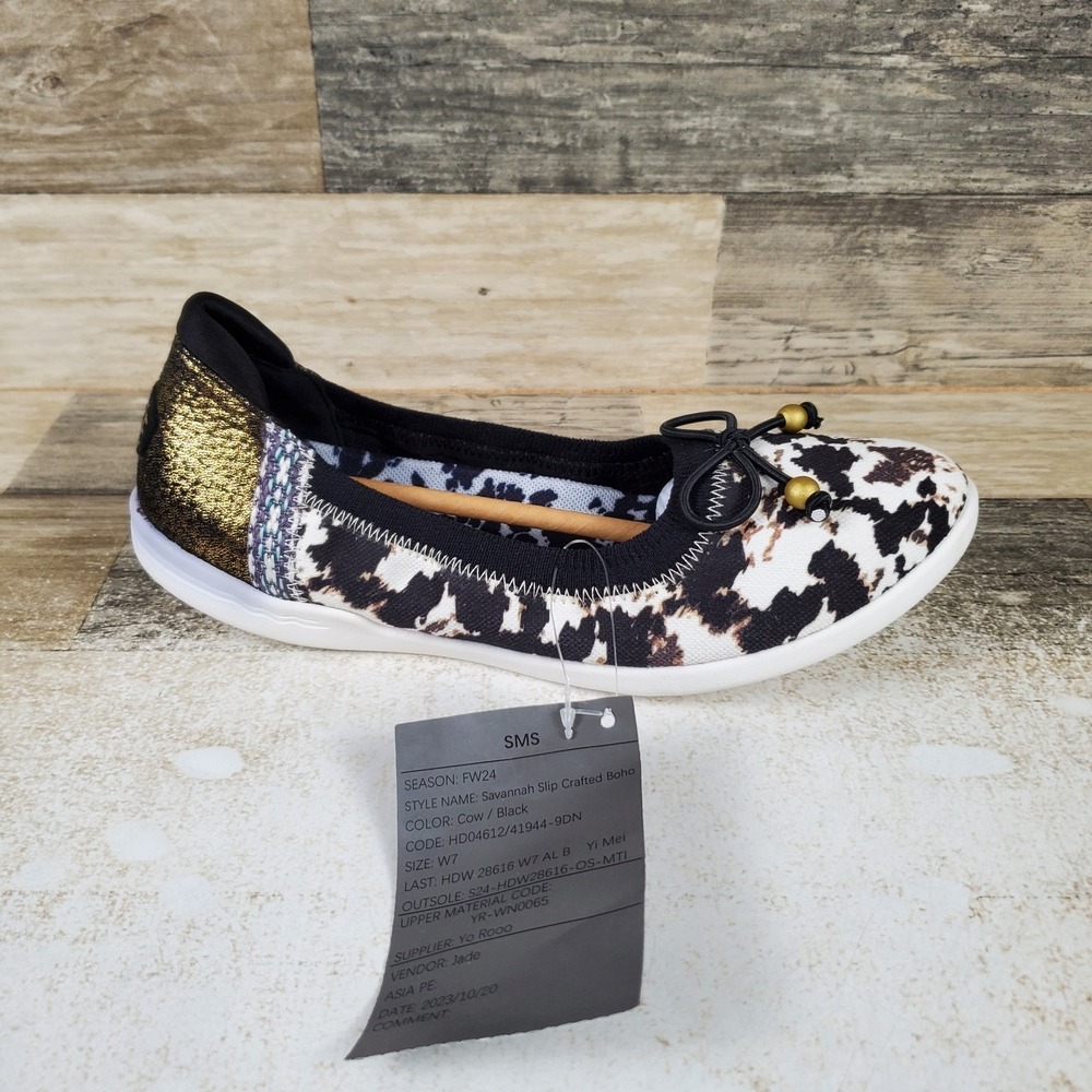 Hey Dude Savannah Karina Crafted Boho Womens Shoes Sz 7 Black White Cow Slip On